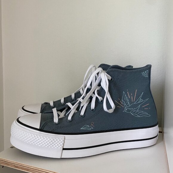 Converse Chuck Taylor All Star Lift High Top Tiny Tattoos Blue M7/W9 - Picture 2 of 6